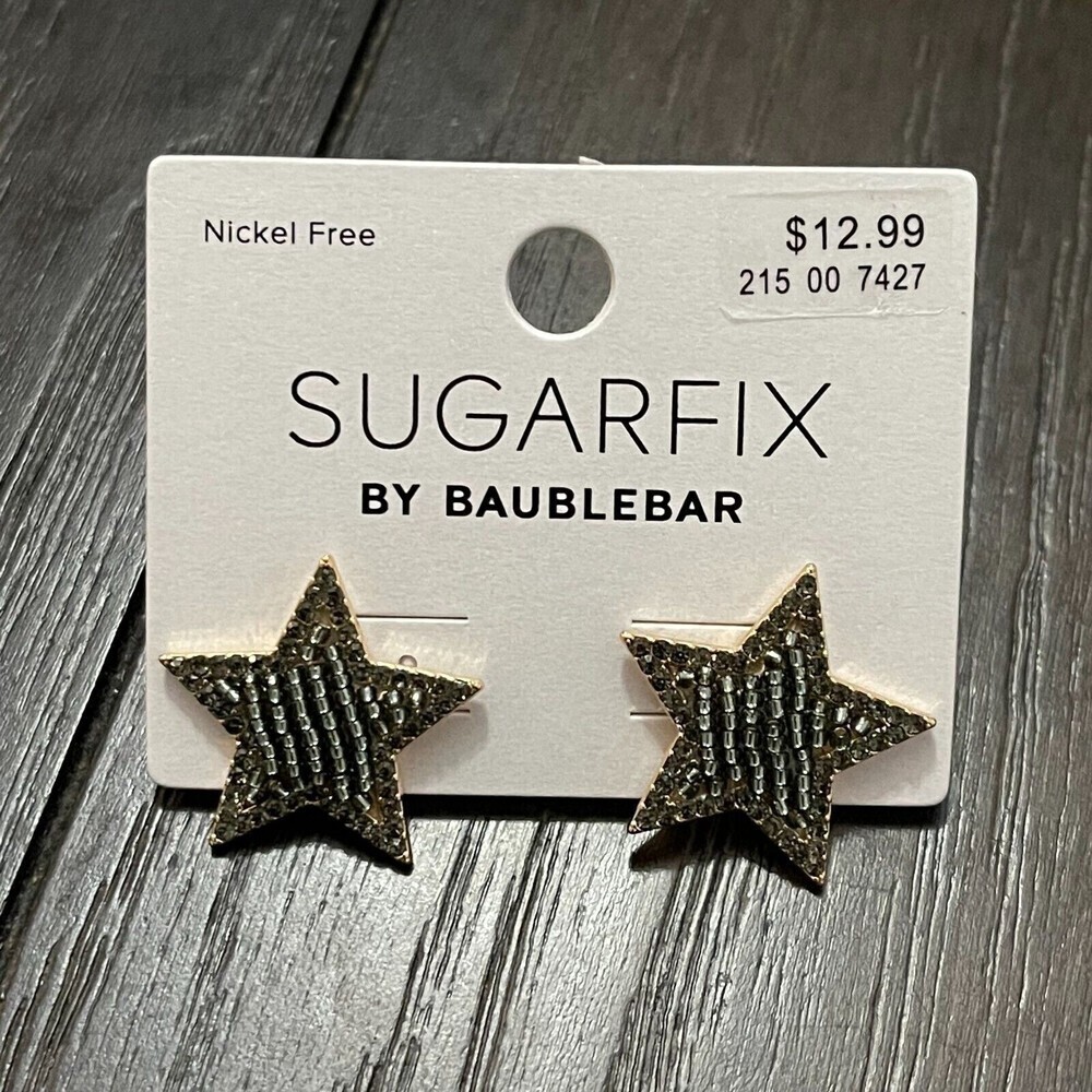 SUGARFIX BY BAUBLEBAR Gold Tone Starry Night Star Stud Earrings Gray Crystal NEW